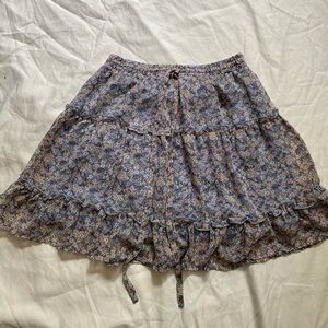 Sienna Sky Blue Floral Mini Ruffle Skirt Elastic‎ Waistband Size Medium​